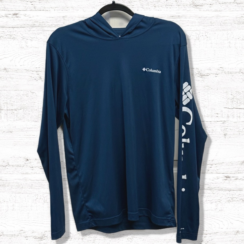 Colombia Men’s Omni Shade Blue Long Sleeve Hoodie/Shirt Size Small